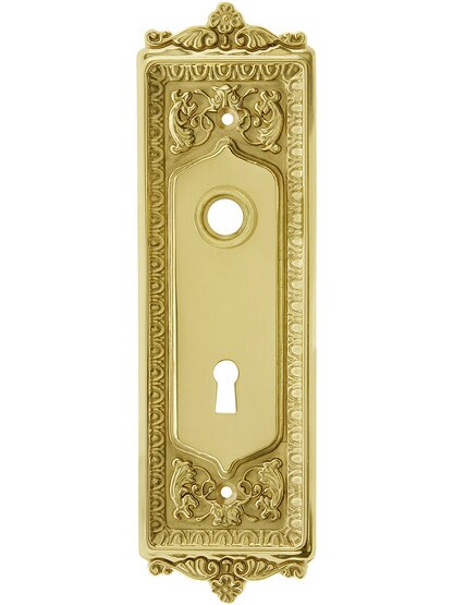 Egg and Dart Style Forged Brass Door Plate with Keyhole Polished Brass.